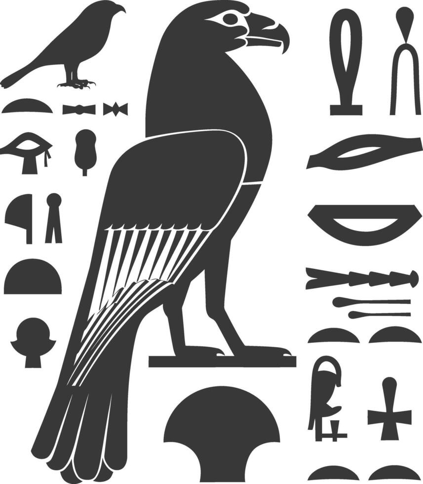 AI generated Silhouette collection of ancient egyptian hieroglyphs symbol logo black color only vector