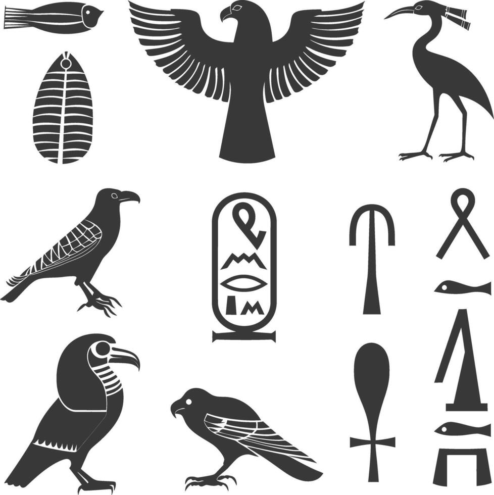 AI generated Silhouette collection of ancient egyptian hieroglyphs symbol logo black color only vector