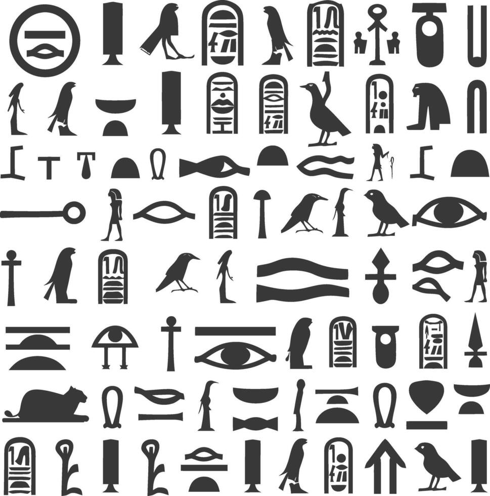 AI generated Silhouette collection of ancient egyptian hieroglyphs symbol logo black color only vector
