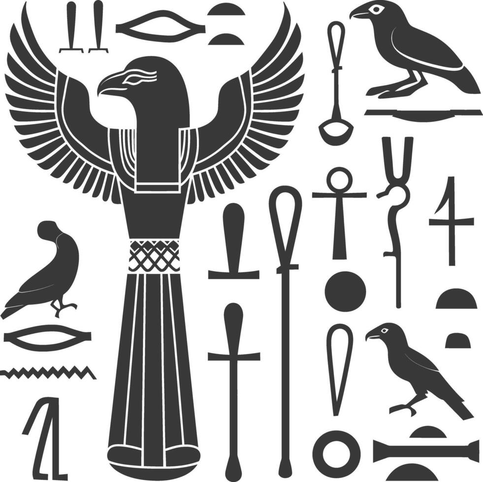 AI generated Silhouette collection of ancient egyptian hieroglyphs symbol logo black color only vector