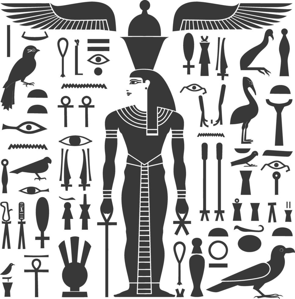 AI generated Silhouette collection of ancient egyptian hieroglyphs symbol logo black color only vector