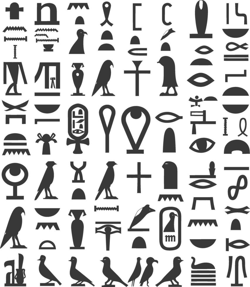 AI generated Silhouette collection of ancient egyptian hieroglyphs symbol logo black color only vector