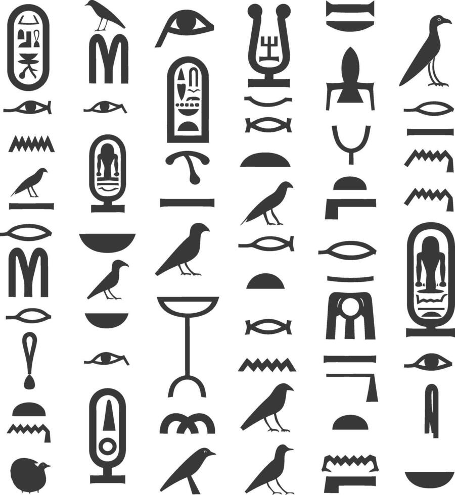 AI generated Silhouette collection of ancient egyptian hieroglyphs symbol logo black color only vector