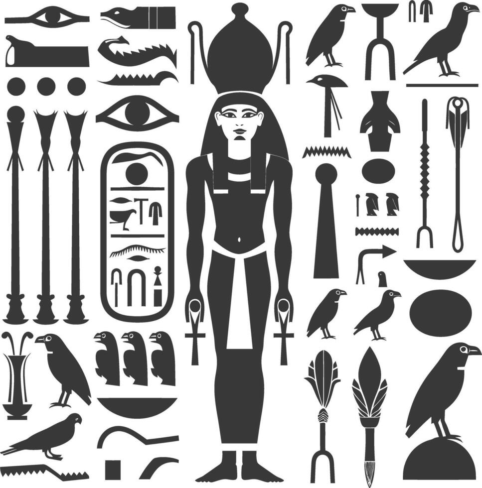 ai generado silueta colección de antiguo egipcio jeroglíficos símbolo logo negro color solamente vector