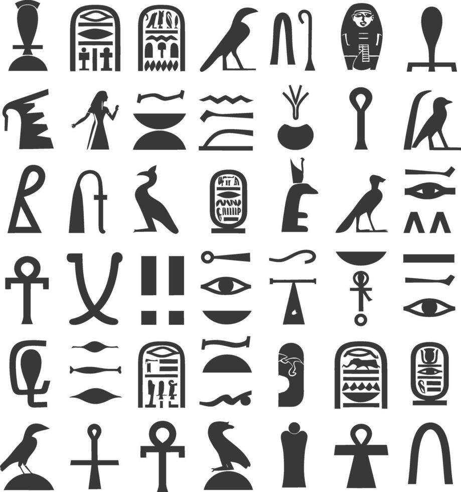 AI generated Silhouette collection of ancient egyptian hieroglyphs symbol logo black color only vector