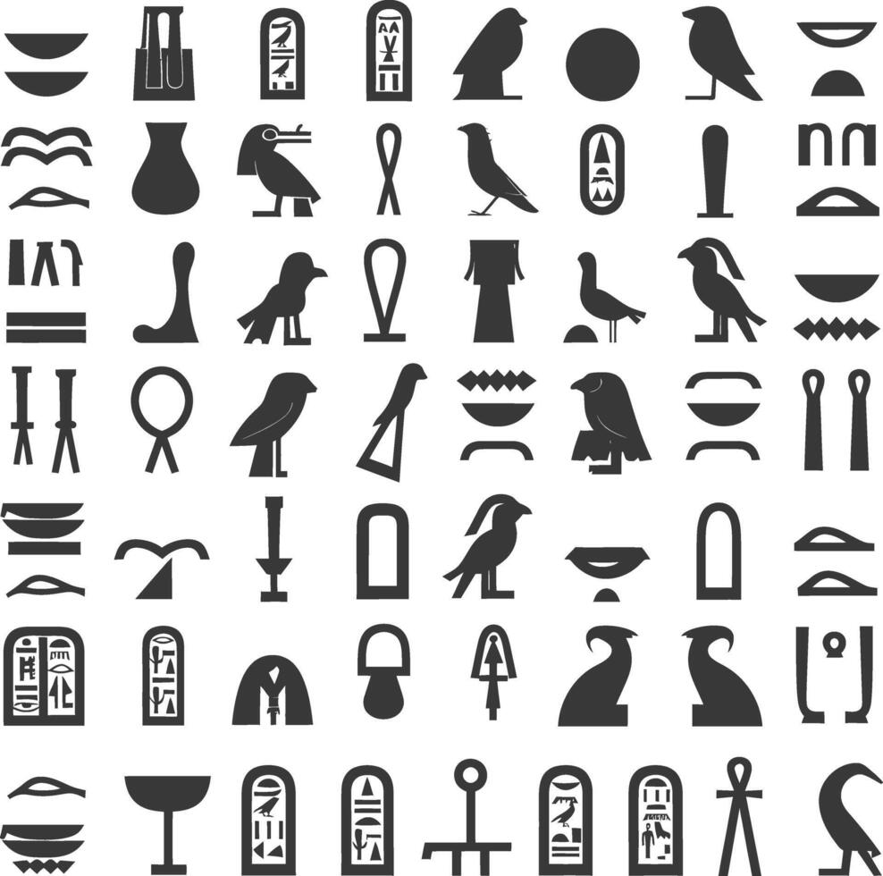 AI generated Silhouette collection of ancient egyptian hieroglyphs symbol logo black color only vector