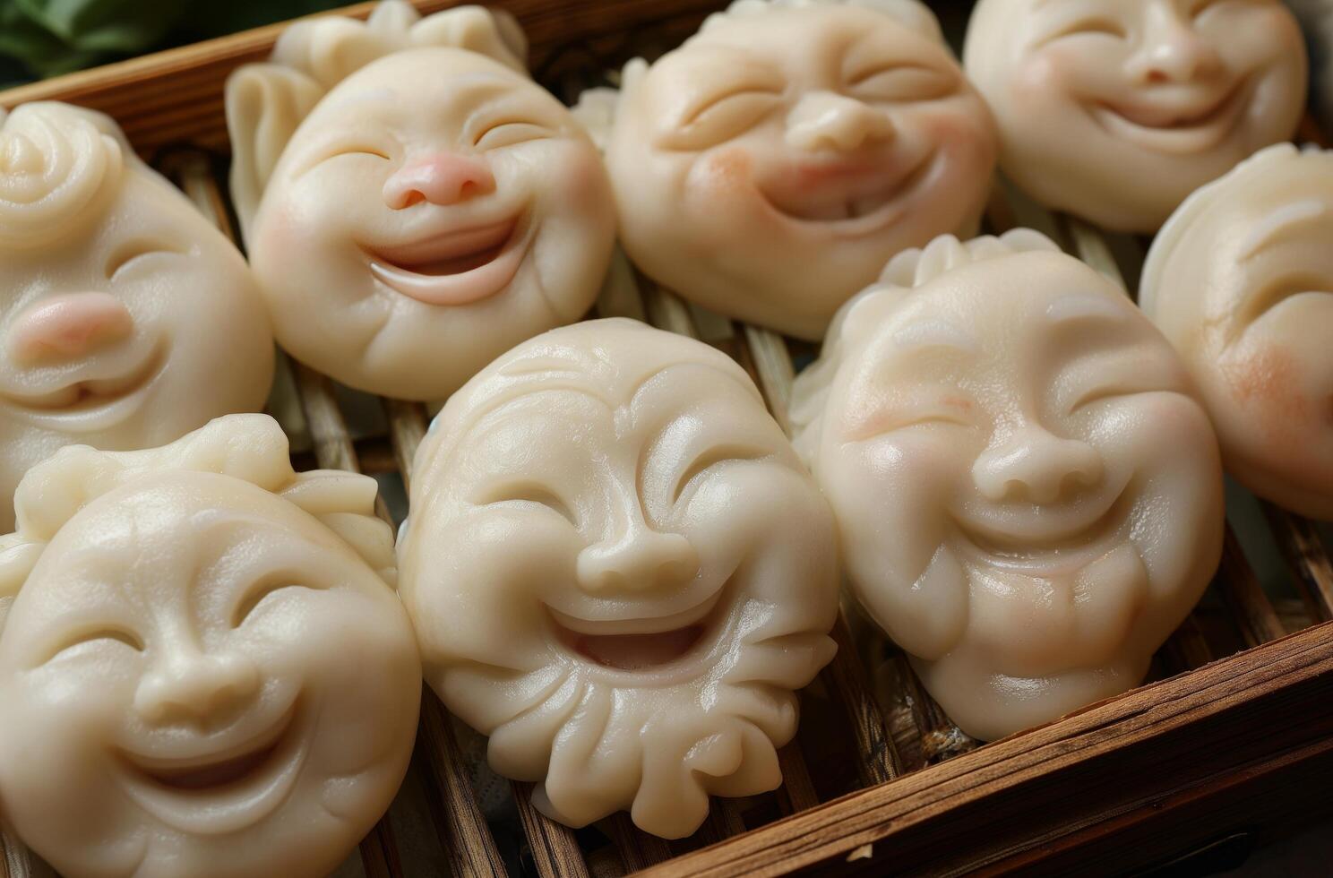 AI generated Joyful faces in dumplings photo