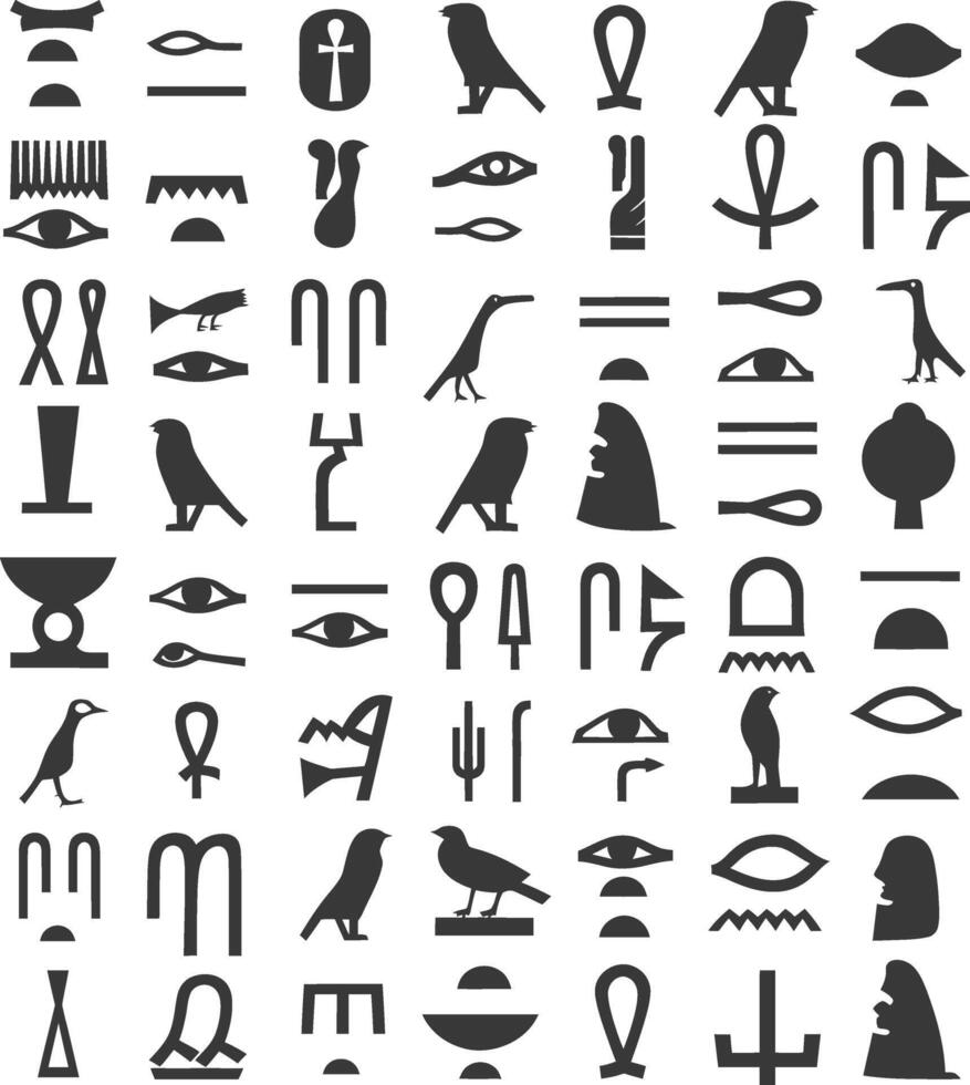 AI generated Silhouette collection of ancient egyptian hieroglyphs symbol logo black color only vector