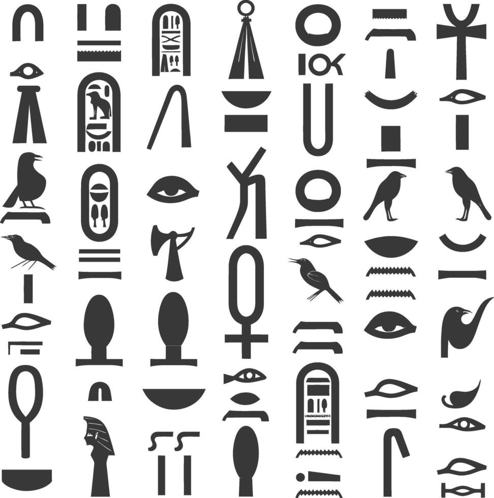 AI generated Silhouette collection of ancient egyptian hieroglyphs symbol logo black color only vector