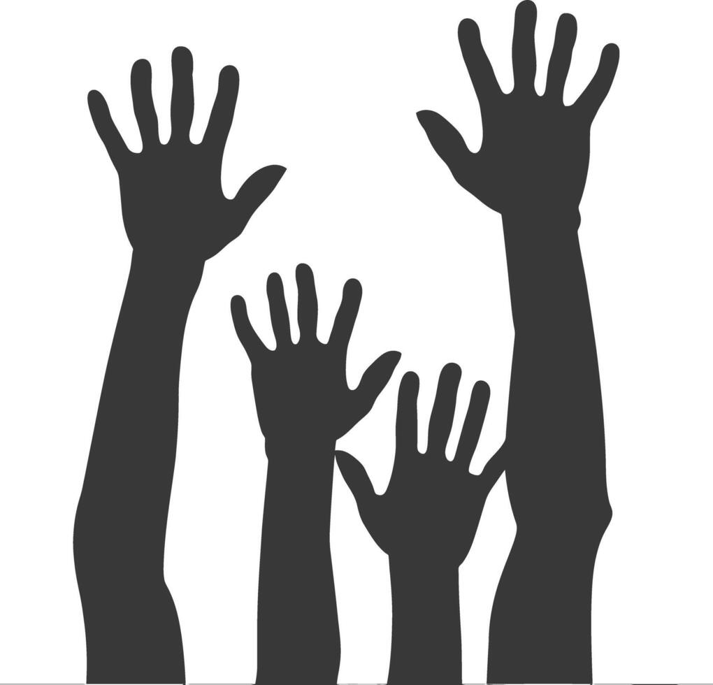 AI generated Silhouette hands raised at a music festival black color only vector