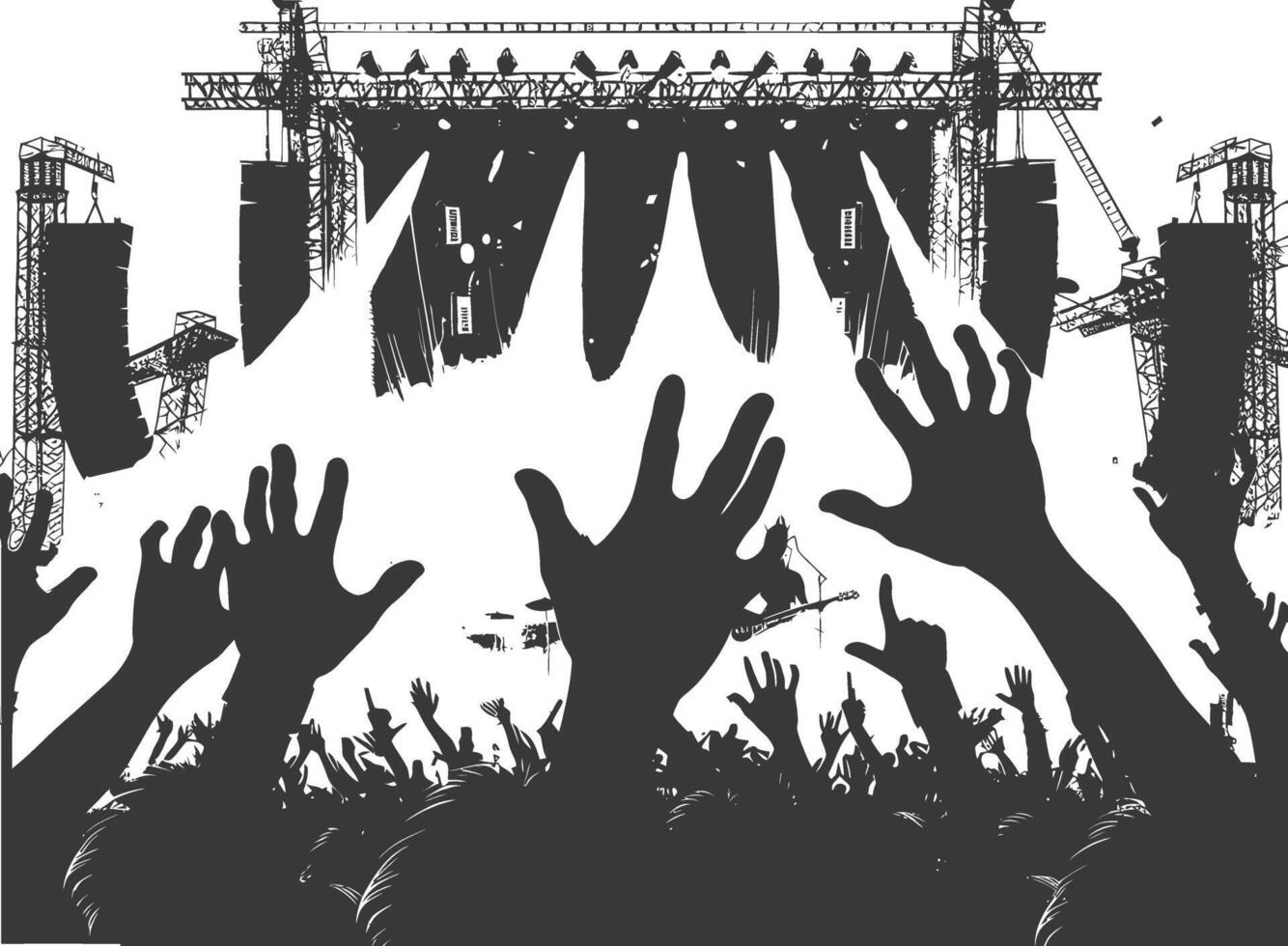 AI generated Silhouette hands raised at a music festival black color only vector