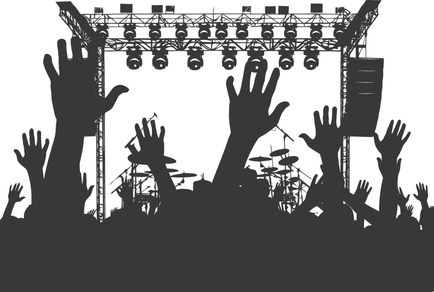 AI generated Silhouette hands raised at a music festival black color only vector