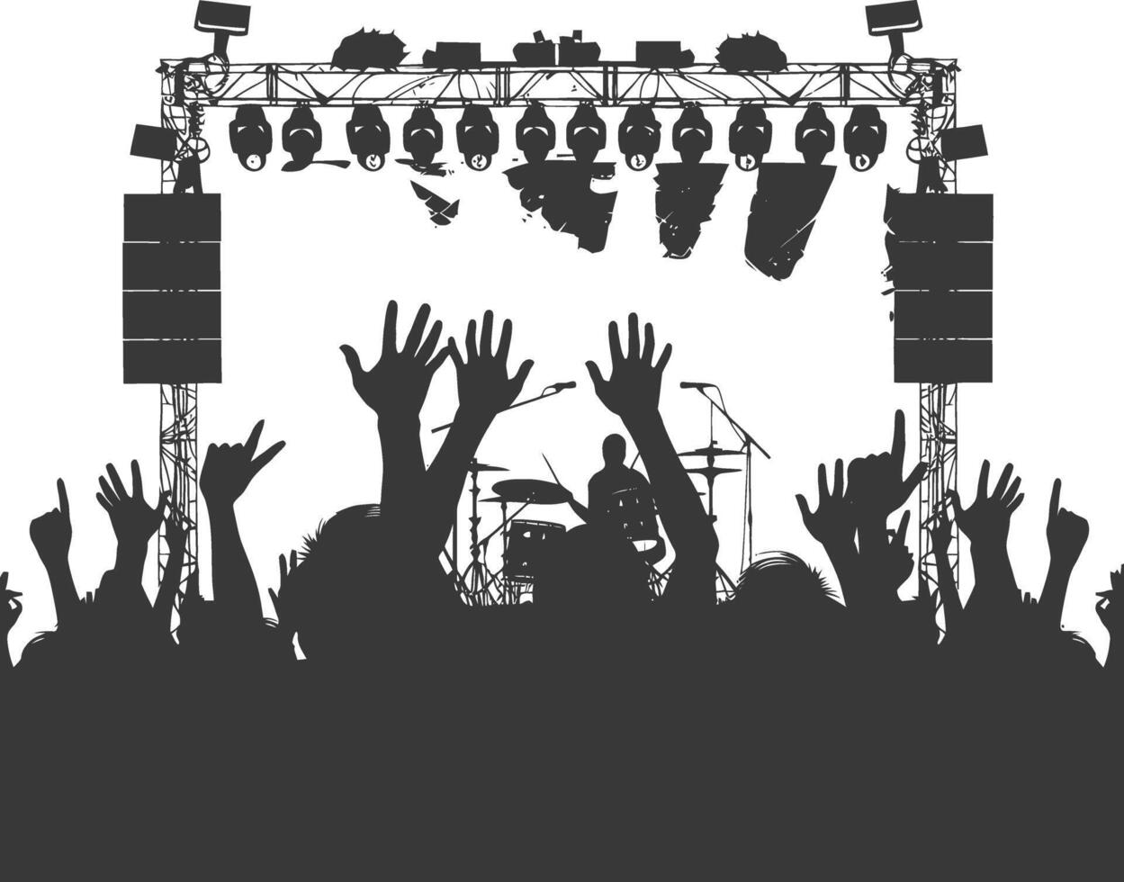 AI generated Silhouette hands raised at a music festival black color only vector