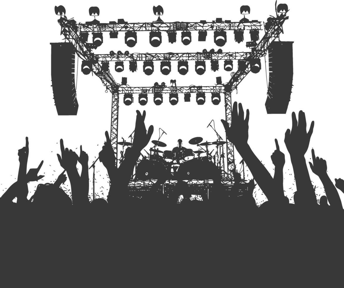 AI generated Silhouette hands raised at a music festival black color only vector