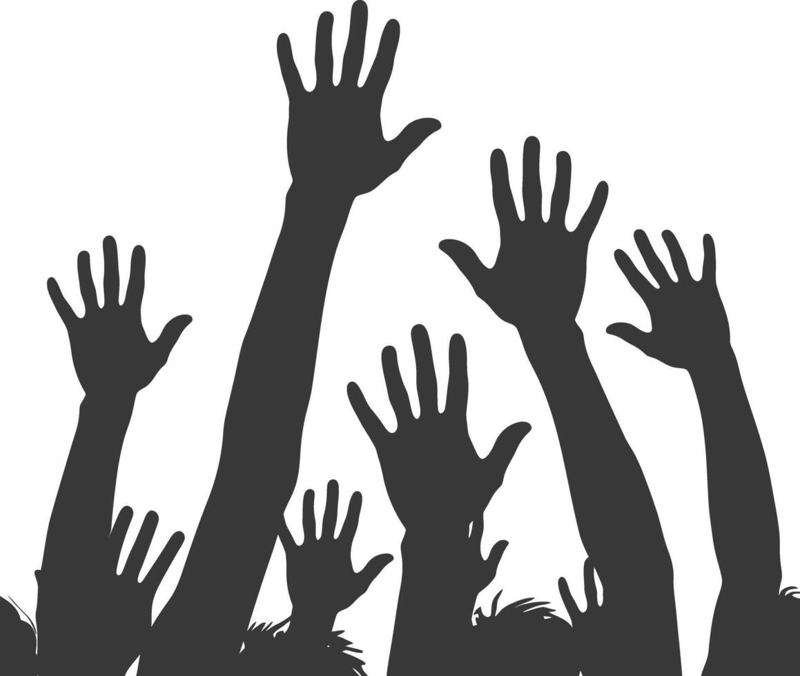 AI generated Silhouette hands raised at a music festival black color only vector