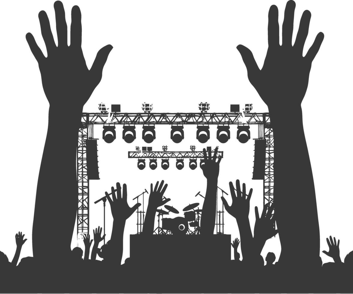 AI generated Silhouette hands raised at a music festival black color only vector