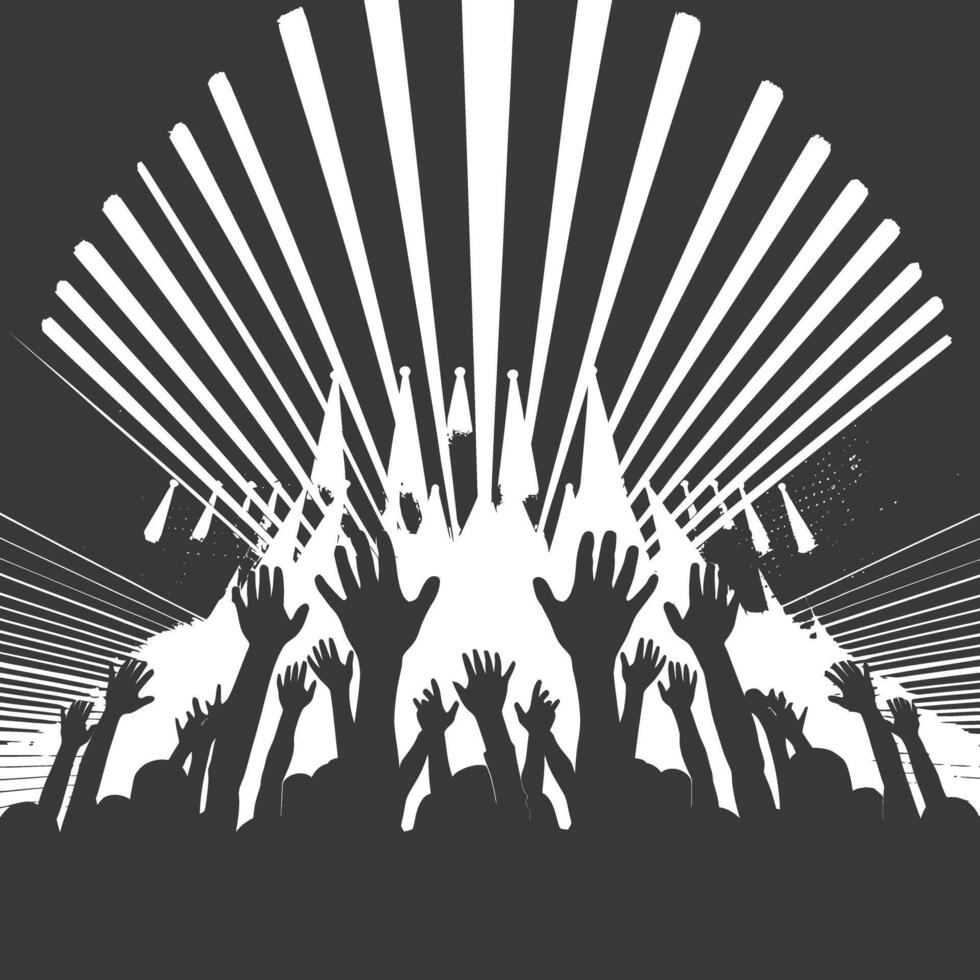 AI generated Silhouette hands raised at a music festival black color only vector