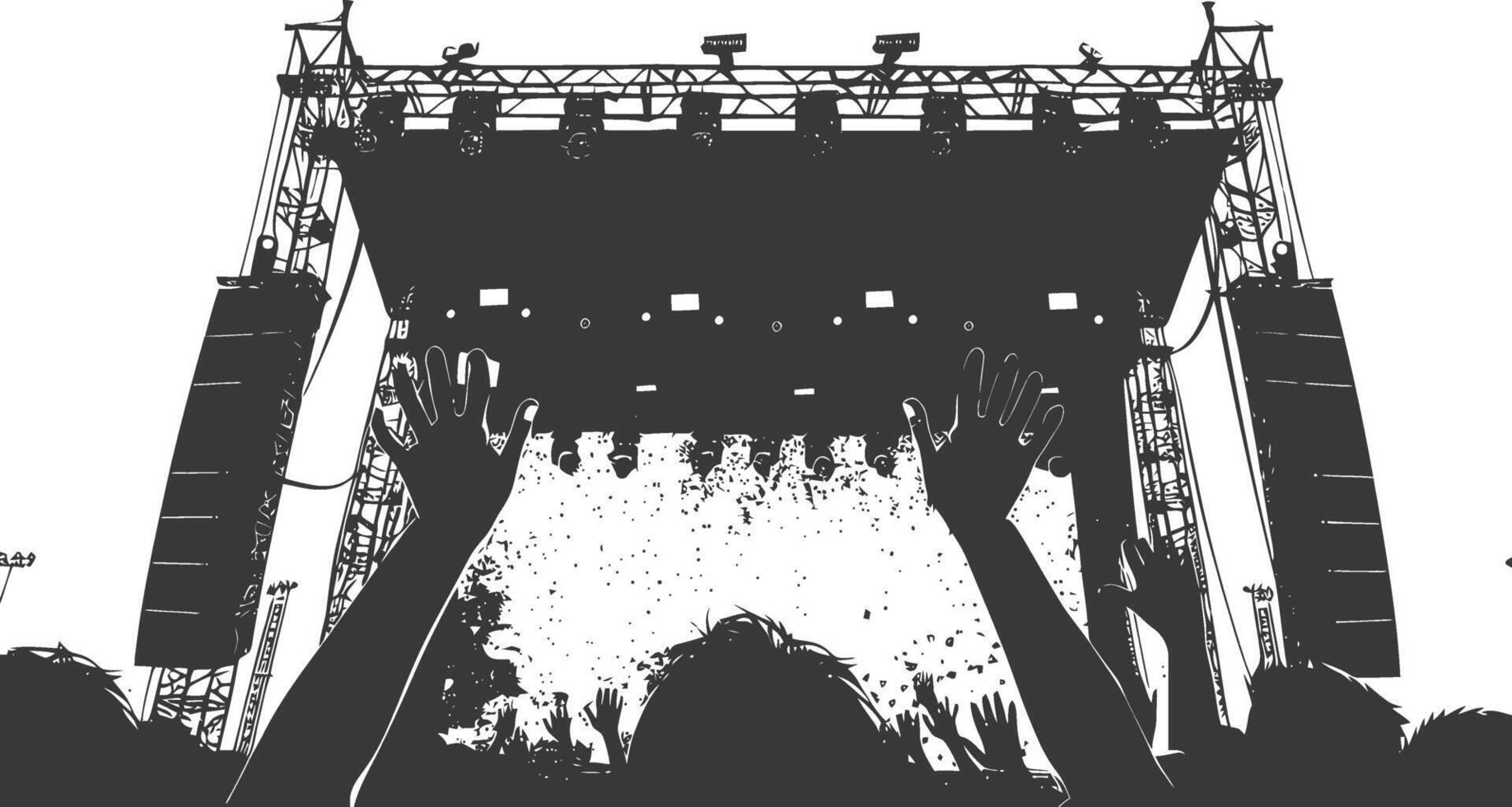 AI generated Silhouette hands raised at a music festival black color only vector