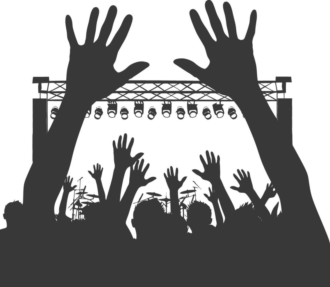 AI generated Silhouette hands raised at a music festival black color only vector