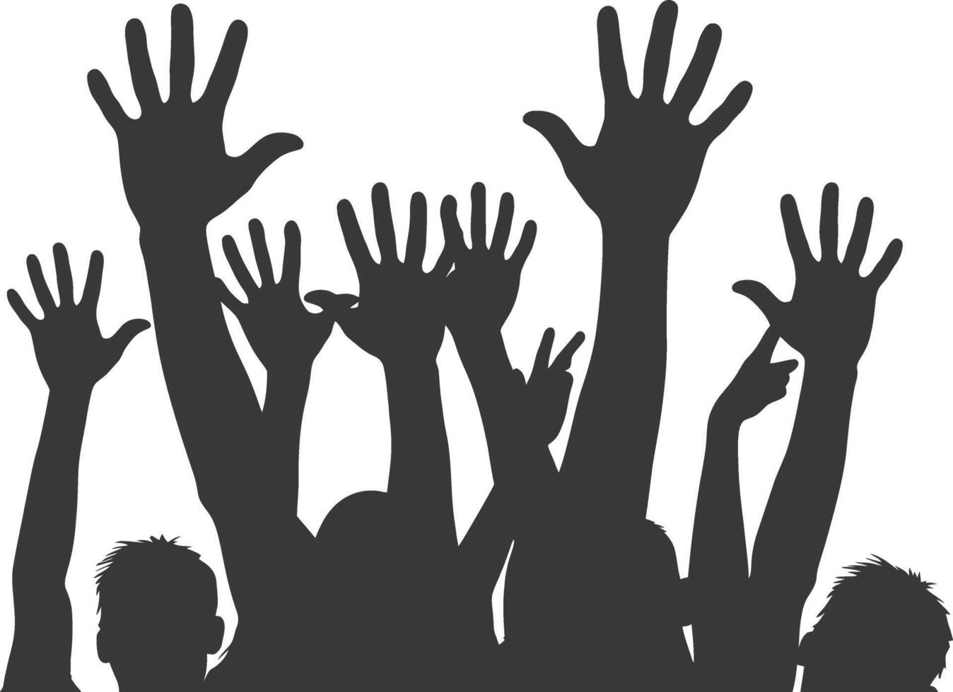 AI generated Silhouette hands raised at a music festival black color only vector