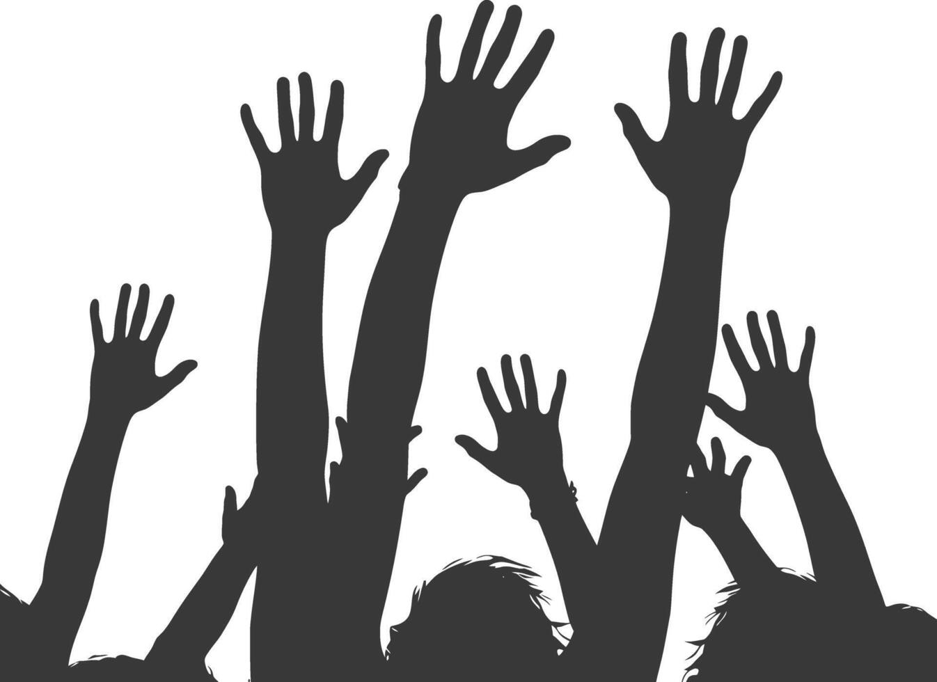 AI generated Silhouette hands raised at a music festival black color only vector