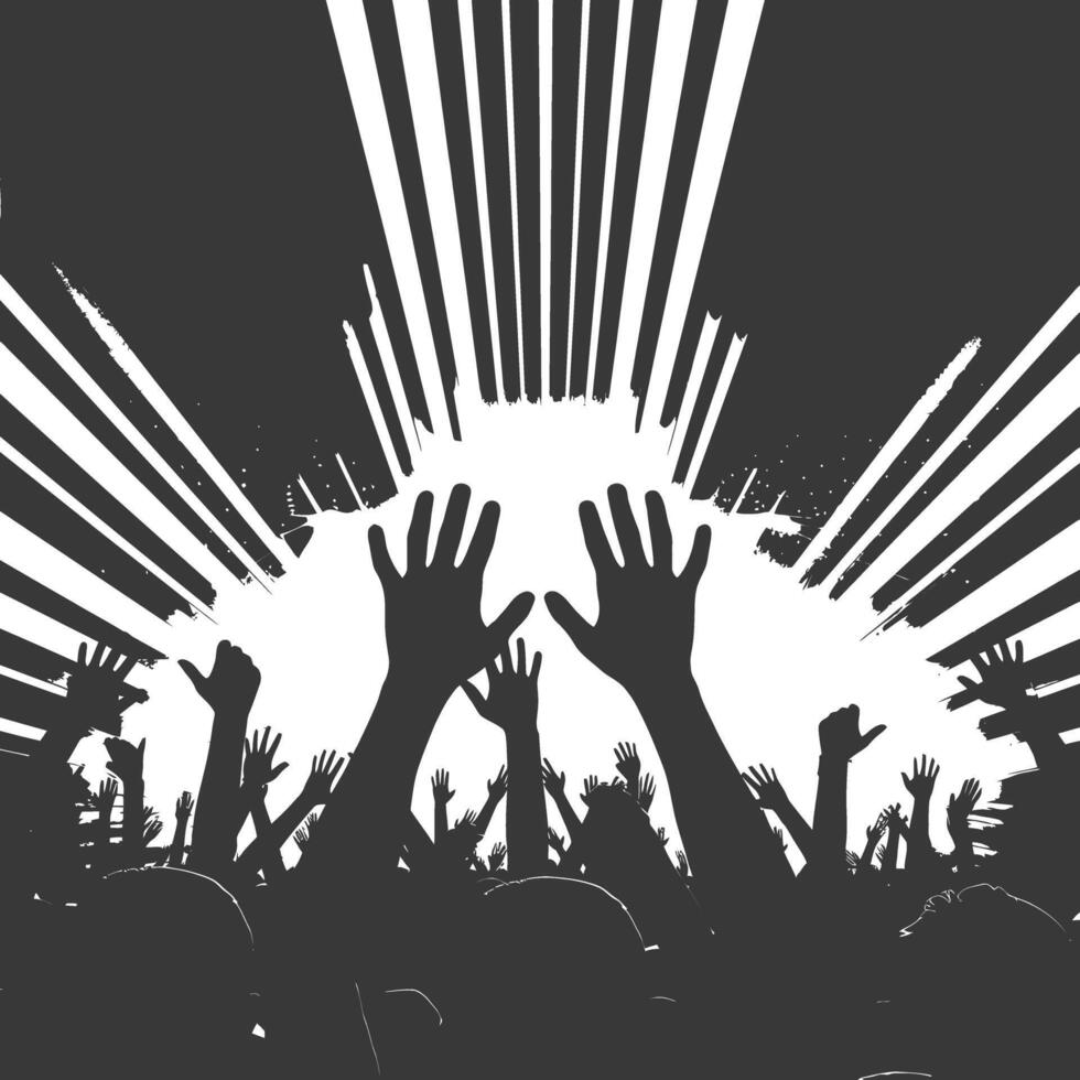 AI generated Silhouette hands raised at a music festival black color only vector