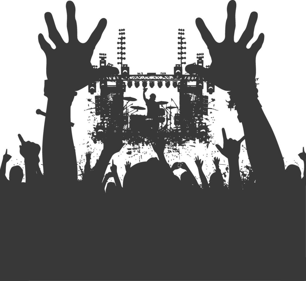 AI generated Silhouette hands raised at a music festival black color only vector