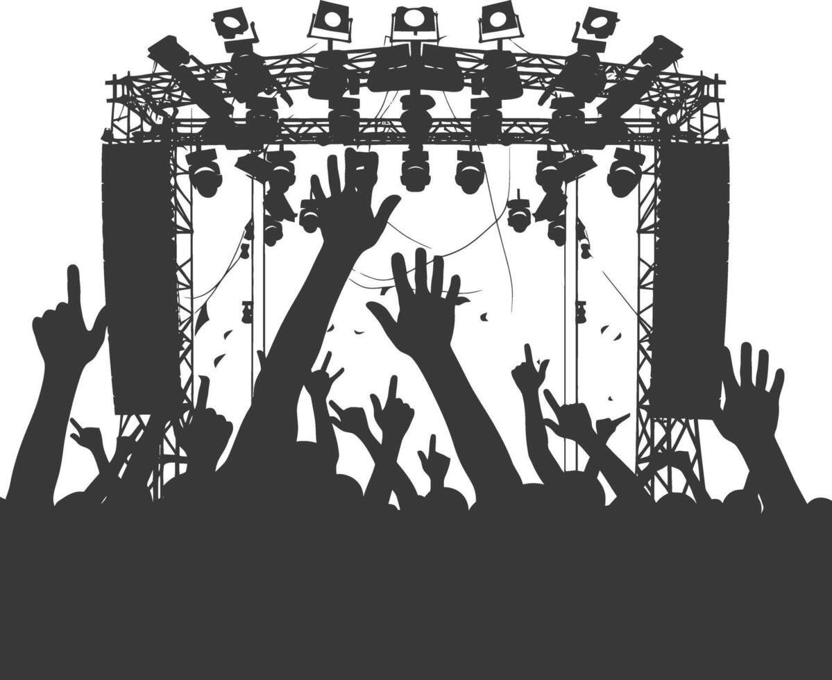 AI generated Silhouette hands raised at a music festival black color only vector