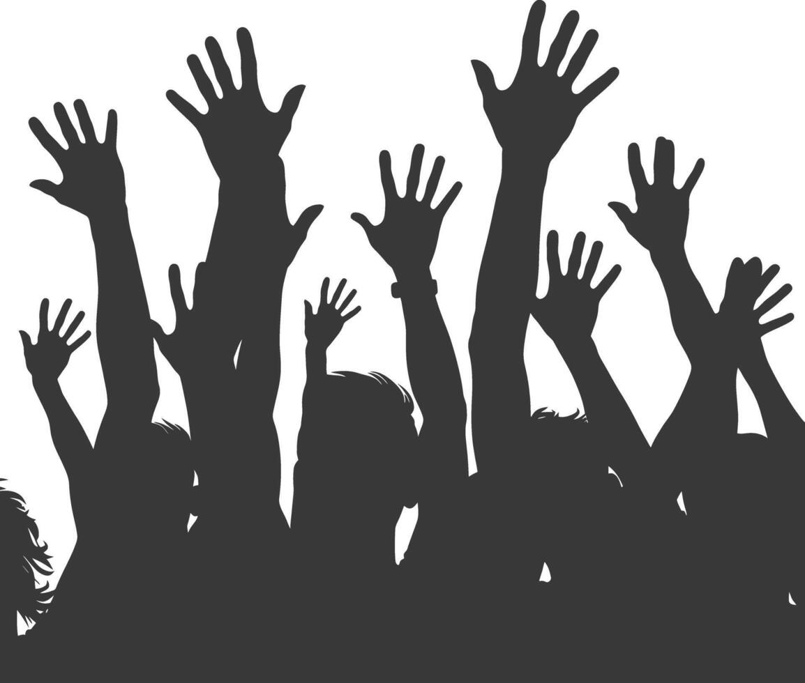 AI generated Silhouette hands raised at a music festival black color only vector