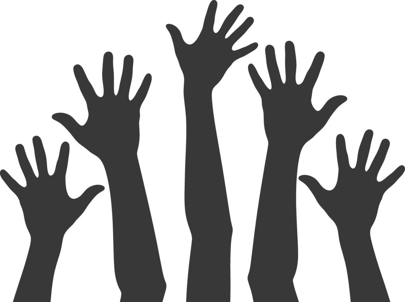 AI generated Silhouette hands raised at concert black color only vector