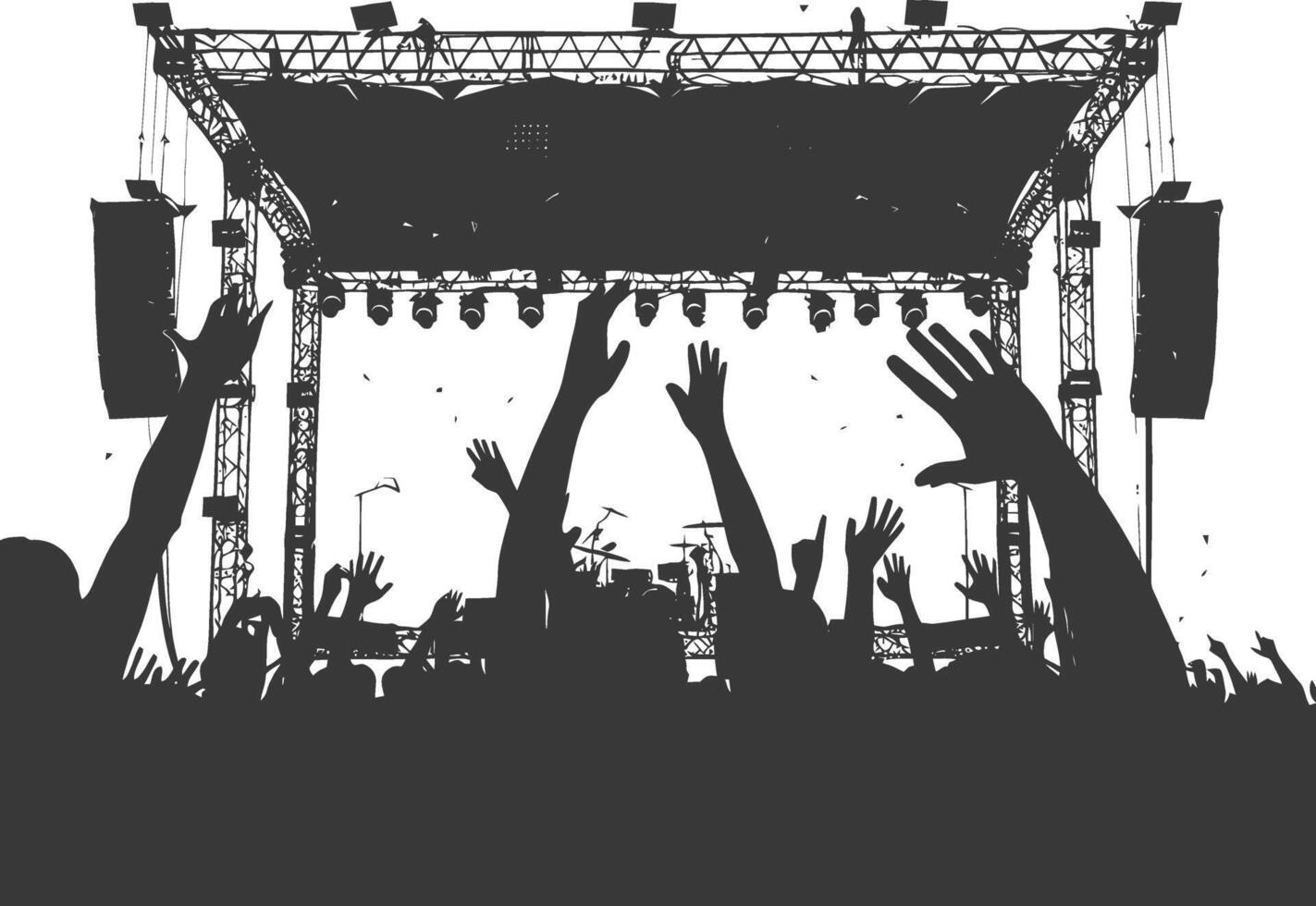 AI generated Silhouette hands raised at a music festival black color only vector
