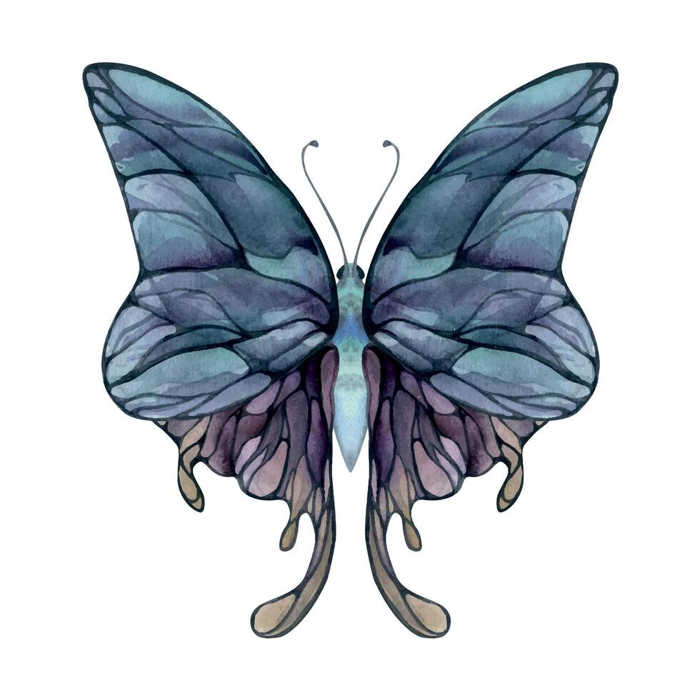 mano dibujado acuarela ilustración mariposa hada alas joya cristal insecto polilla. amatista charoita fluorita ametrina. soltero objeto aislado en blanco antecedentes. diseño imprimir, comercio, boda, cumpleaños vector