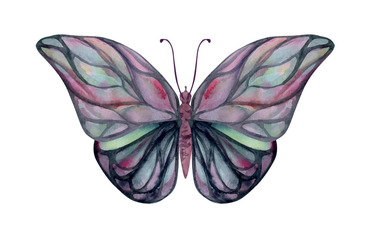 mano dibujado acuarela ilustración mariposa hada alas joya cristal insecto polilla. turmalina perla labradorita ópalo. soltero objeto aislado en blanco antecedentes. diseño imprimir, comercio, boda, cumpleaños vector