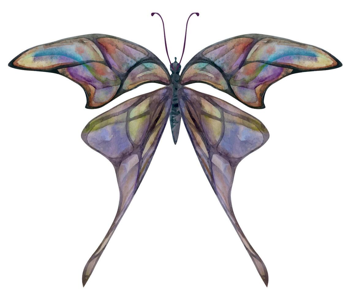 mano dibujado acuarela ilustración mariposa hada alas joya cristal insecto polilla. turmalina perla labradorita ópalo. soltero objeto aislado en blanco antecedentes. diseño imprimir, comercio, boda, cumpleaños vector