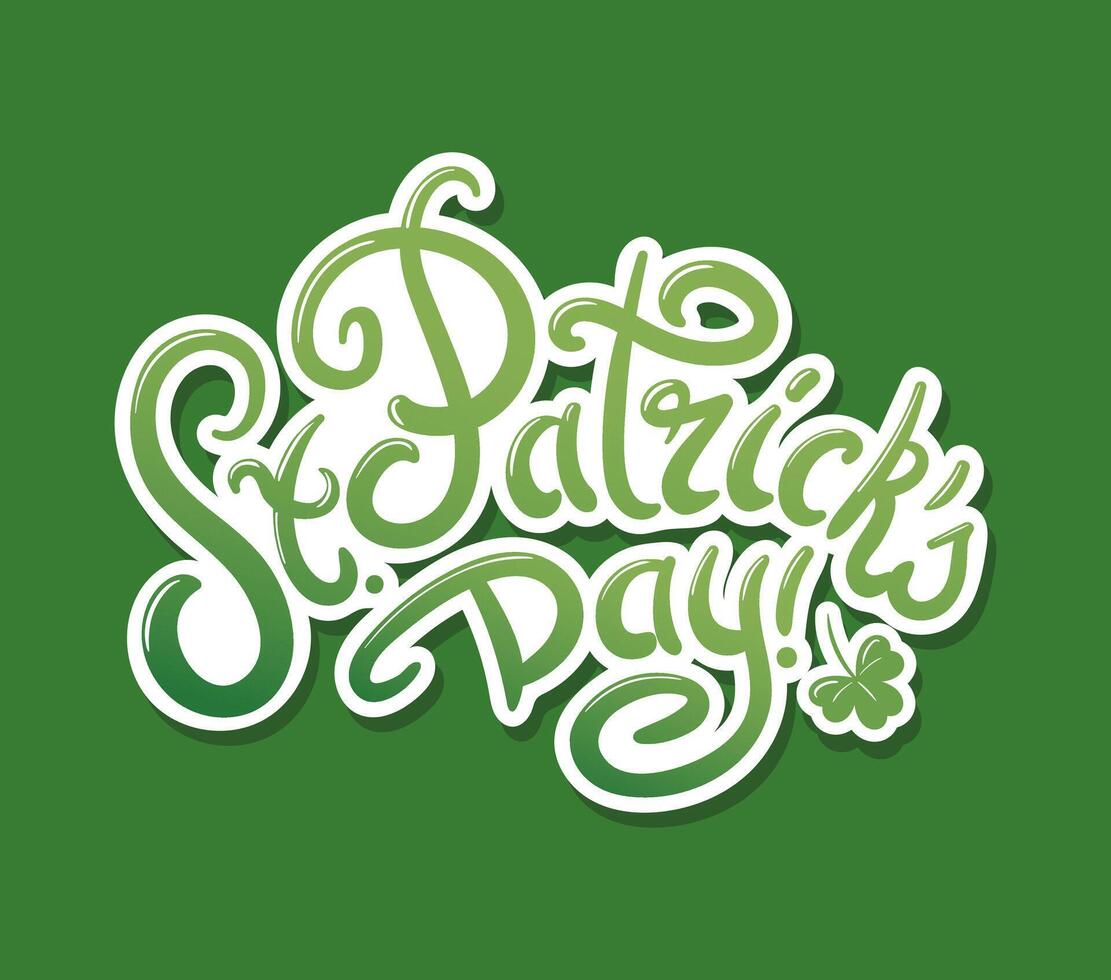 Happy St. Patricks Day. Lettering in vintage style. Leprechauns, Cartoon. Four-leaf clover. Good luck. Magic, religious traditions. For posters, postcards, banners, design elements vector