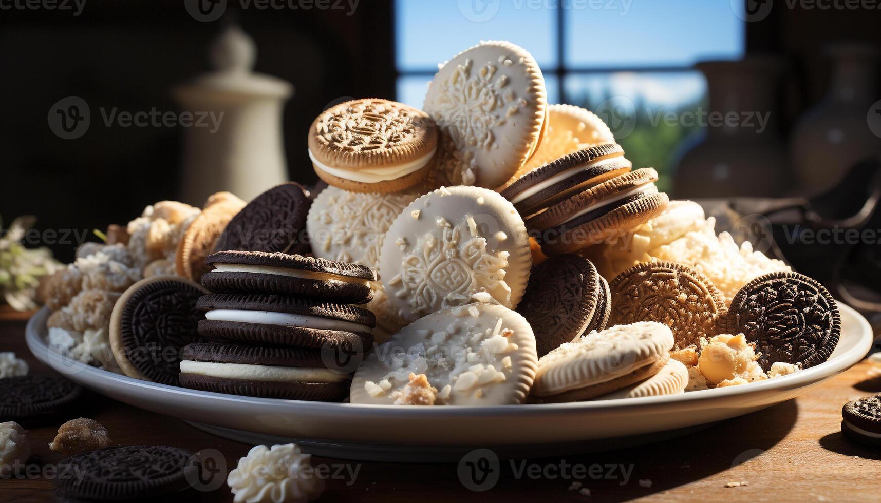 AI generated A gourmet snack of homemade chocolate cookies, a sweet indulgence generated by AI photo