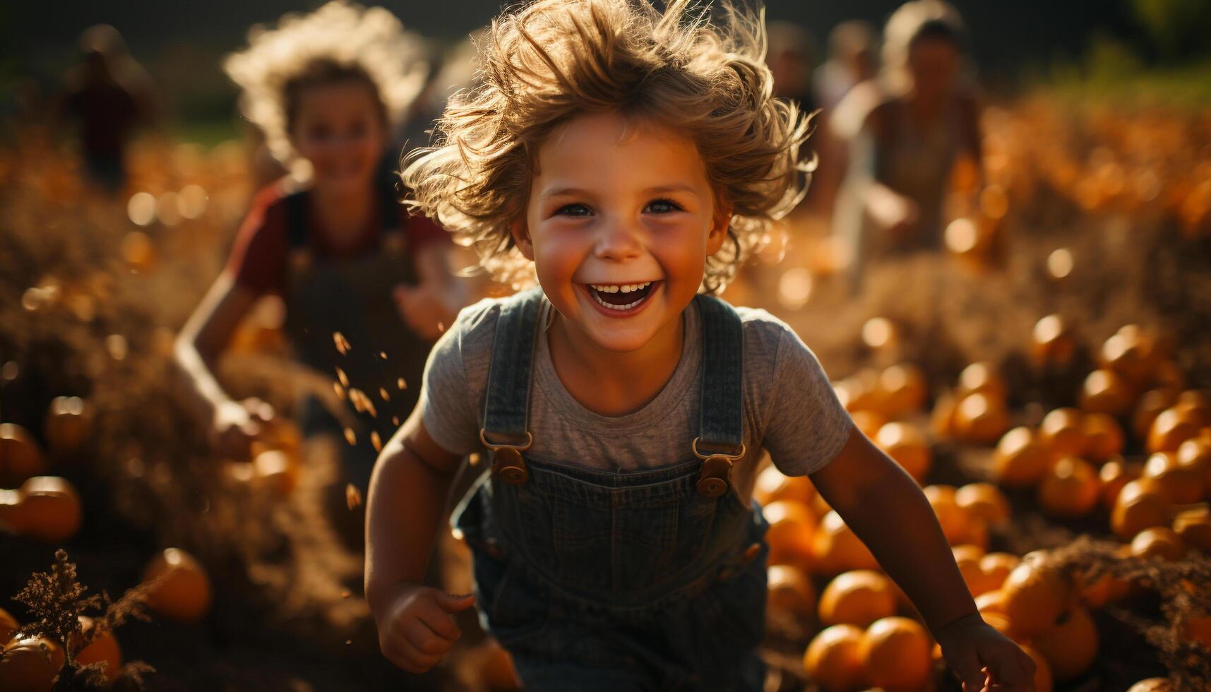 AI generated Smiling child, cheerful fun, playful girls, carefree laughter, small farm generated by AI photo