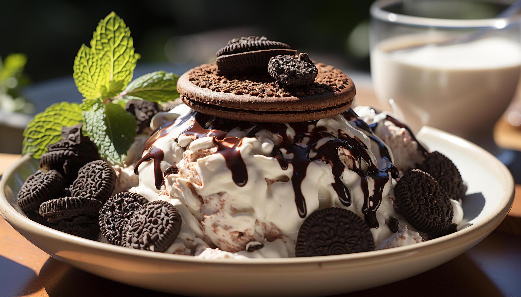 ai generado indulgente postre hecho en casa chocolate hielo crema con Fresco frambuesa Adición generado por ai foto