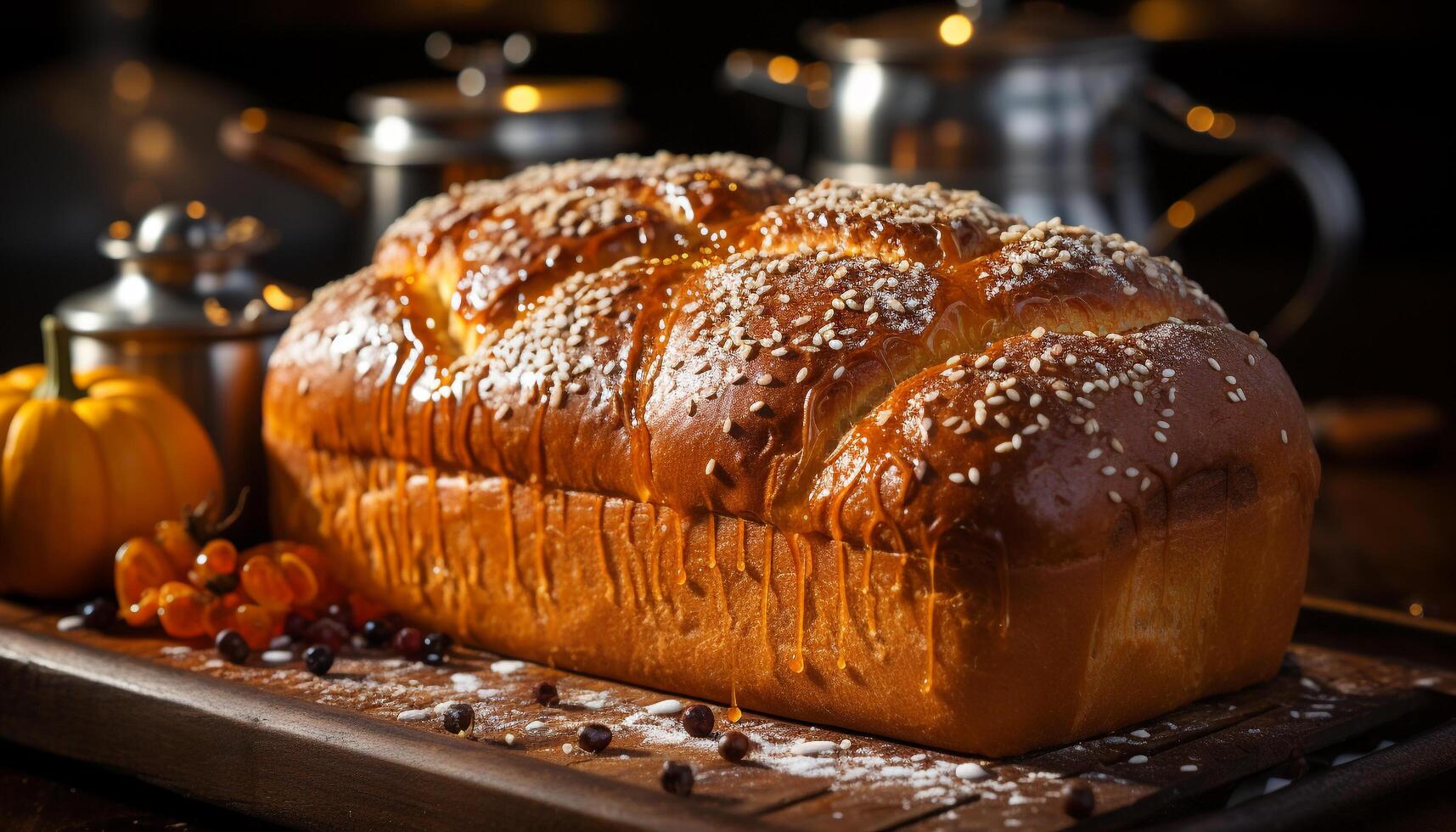 AI generated Freshly baked homemade pumpkin bread on rustic wooden table indoors generated by AI photo