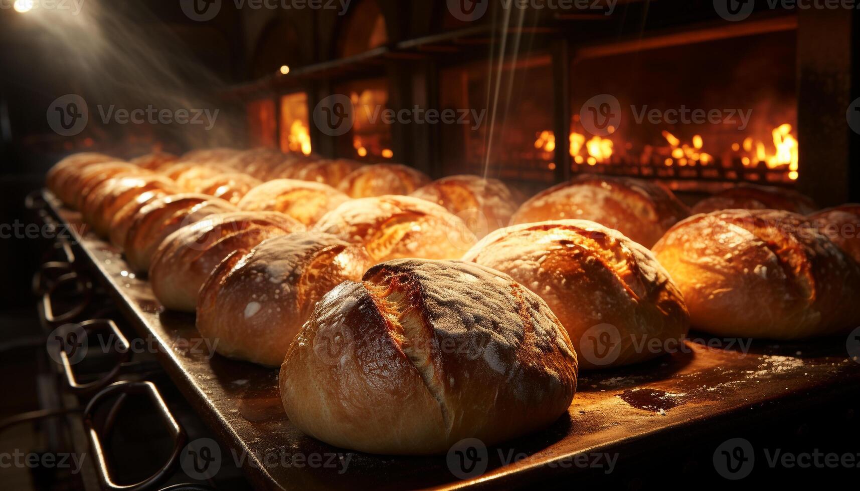 AI generated Freshly baked bread, a delicious and healthy homemade gourmet meal generated by AI photo