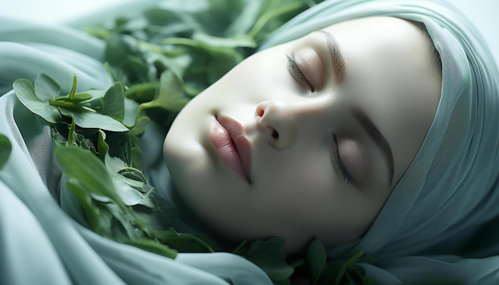 AI generated One beautiful woman, eyes closed, serene, surrounded by nature generated by AI photo