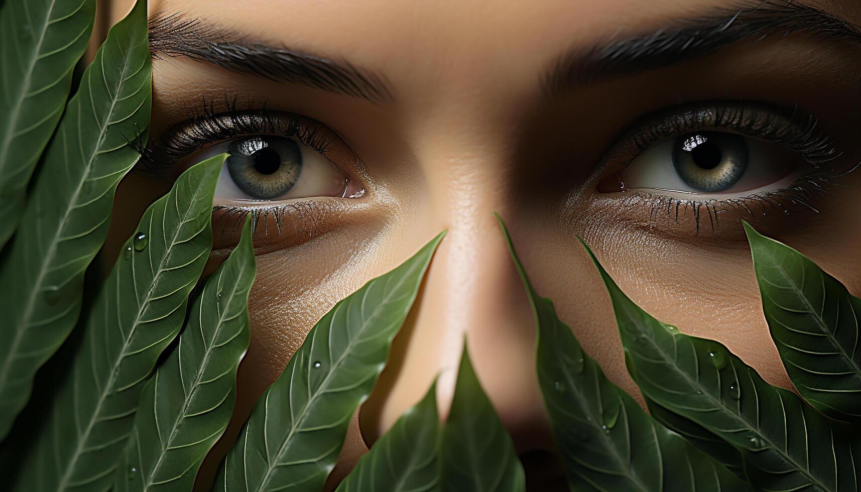 ai generado joven mujer mirando a cámara, rodeado por verde naturaleza generado por ai foto