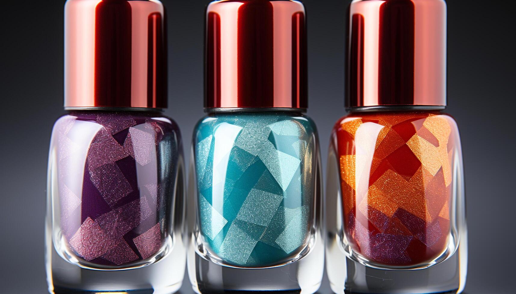 AI generated Fashionable women nail polish collection in vibrant colors and glitter generated by AI photo