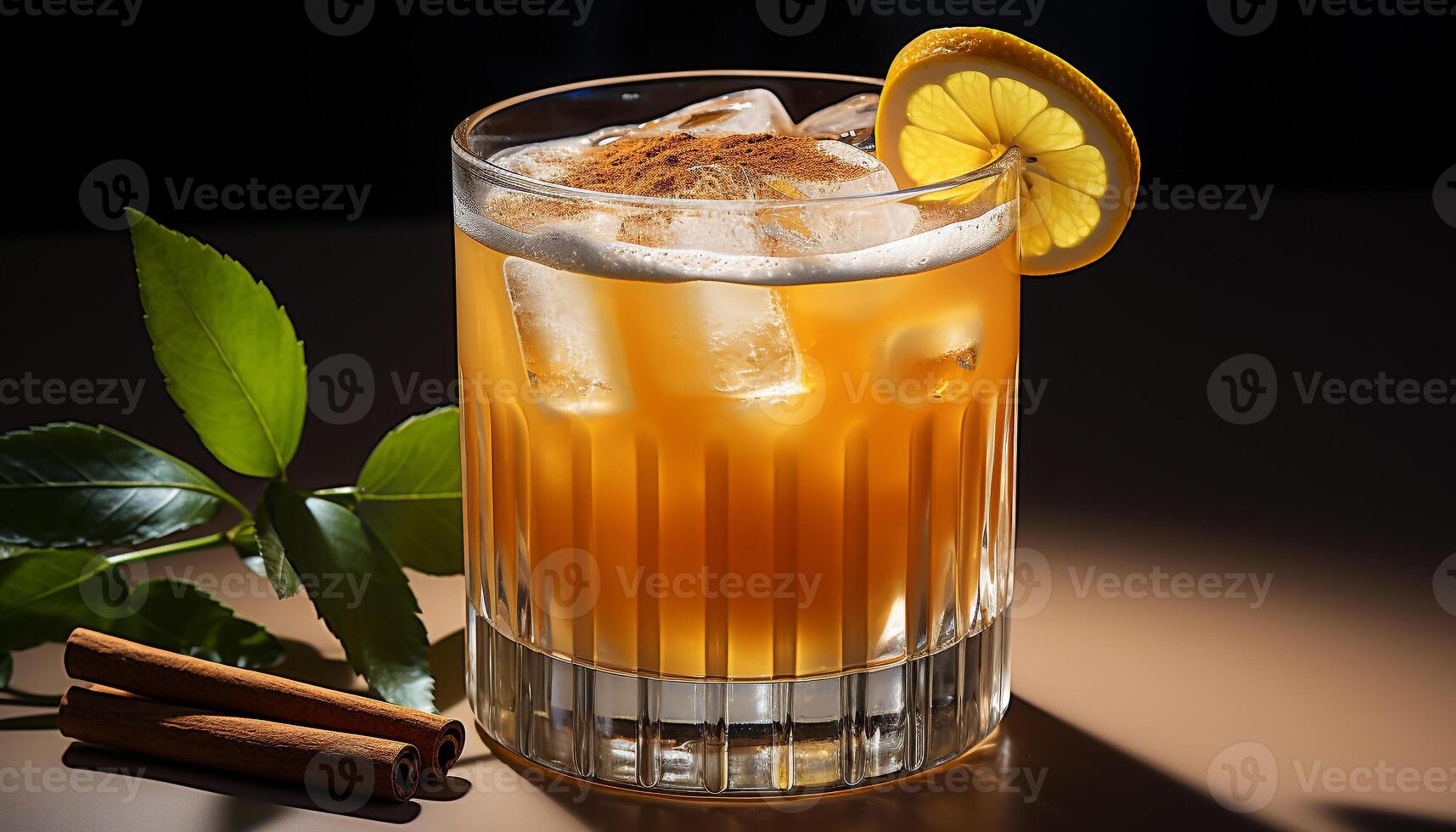 AI generated Refreshing cocktail with ice, citrus fruit, and mint leaf generated by AI photo