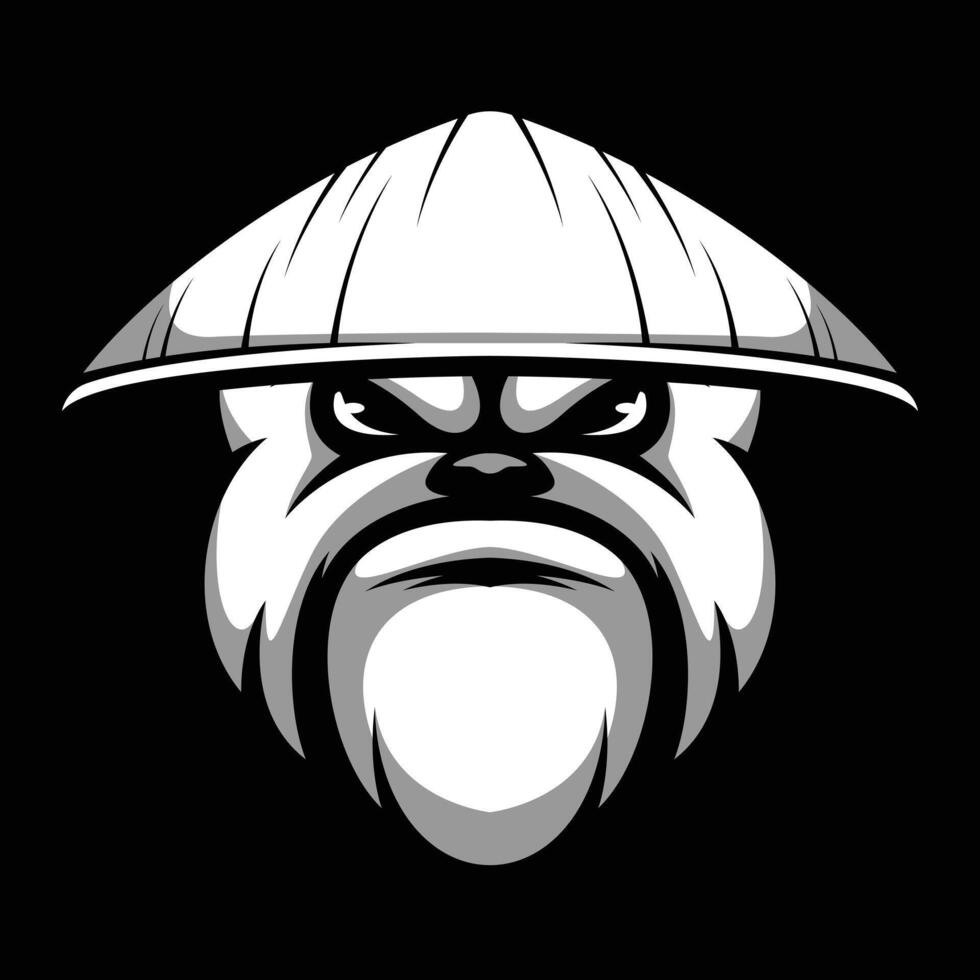 Bulldog Farmer Hat Black and White vector