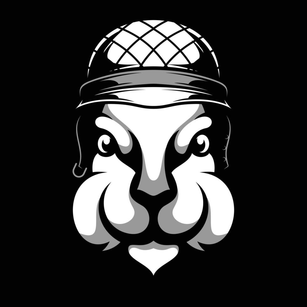 Rabbit Soldier Helmet Black and White vector