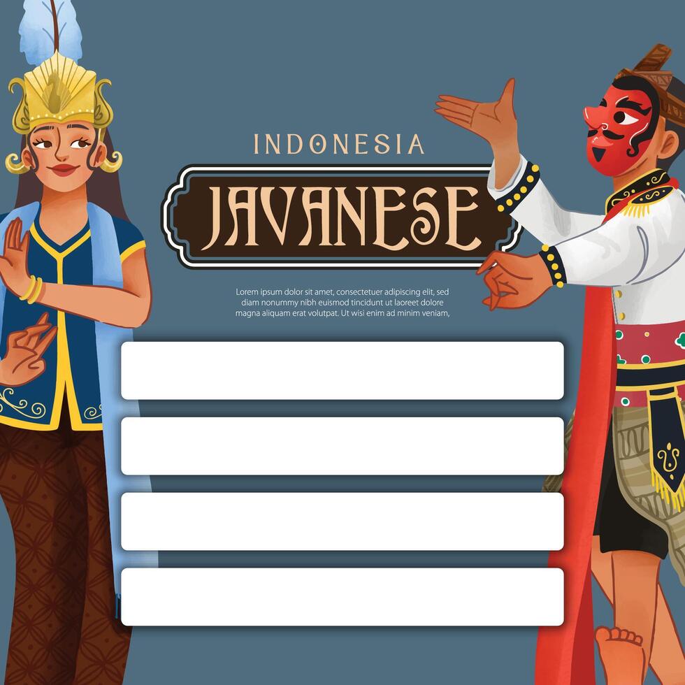 Social Media post idea with Indonesia dancer illustration cell shaded style vector