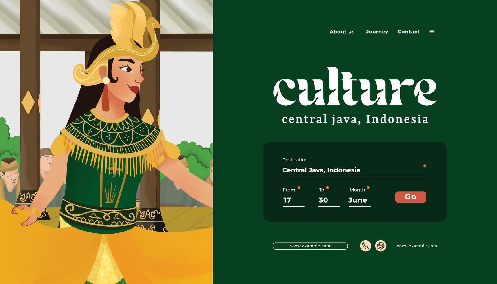 Landing Page tourism event layout with indonesian culture Kukila dance illustration vector