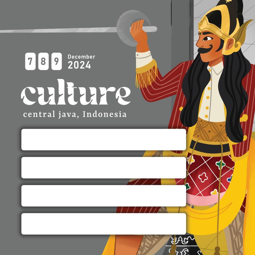 Creative layout idea with Indonesia dancer Beksan Wireng Dance Central Java Illustration vector