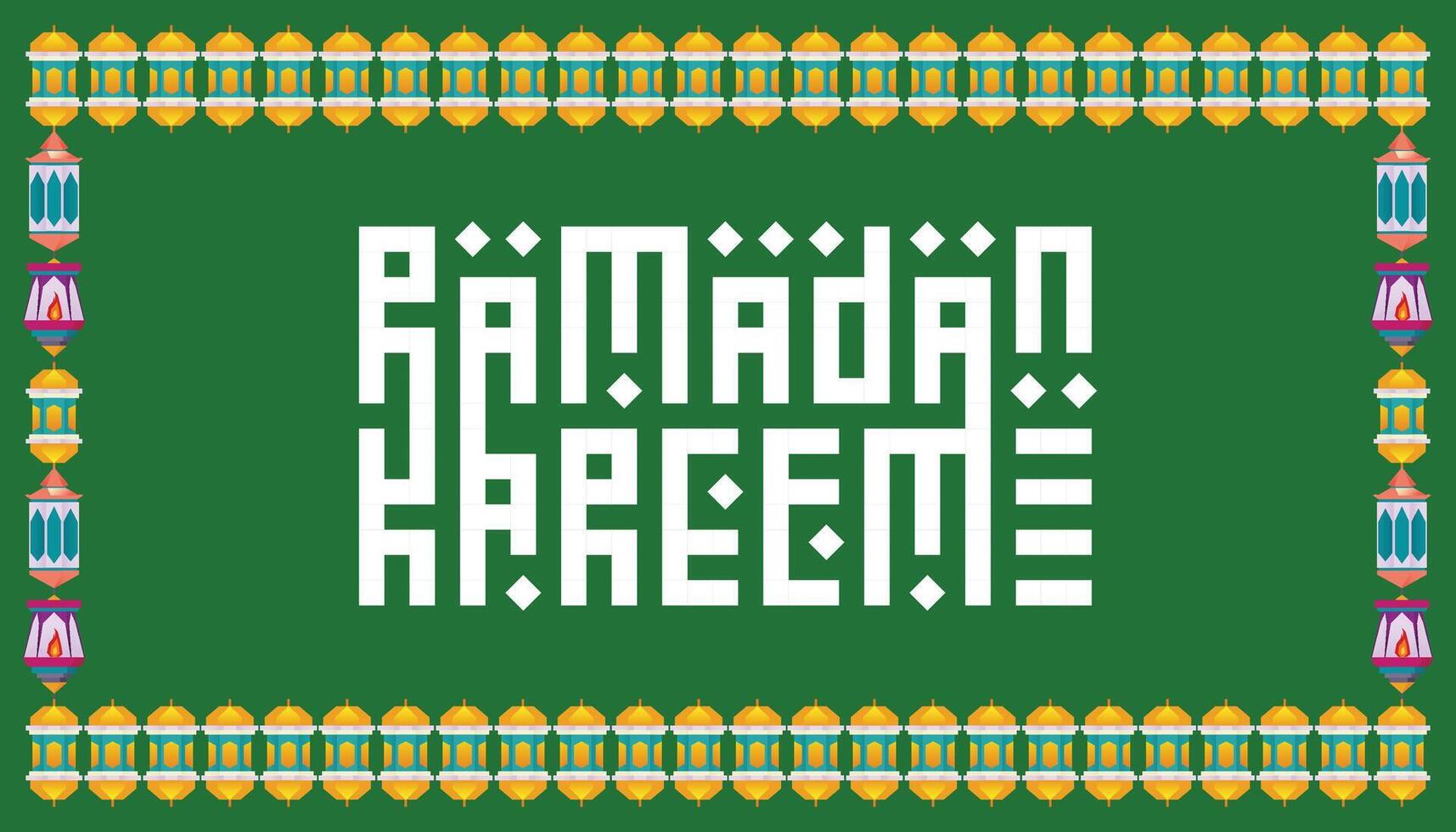 Ramadan Kareem Typography arabic style with lantern pattern illustration vector